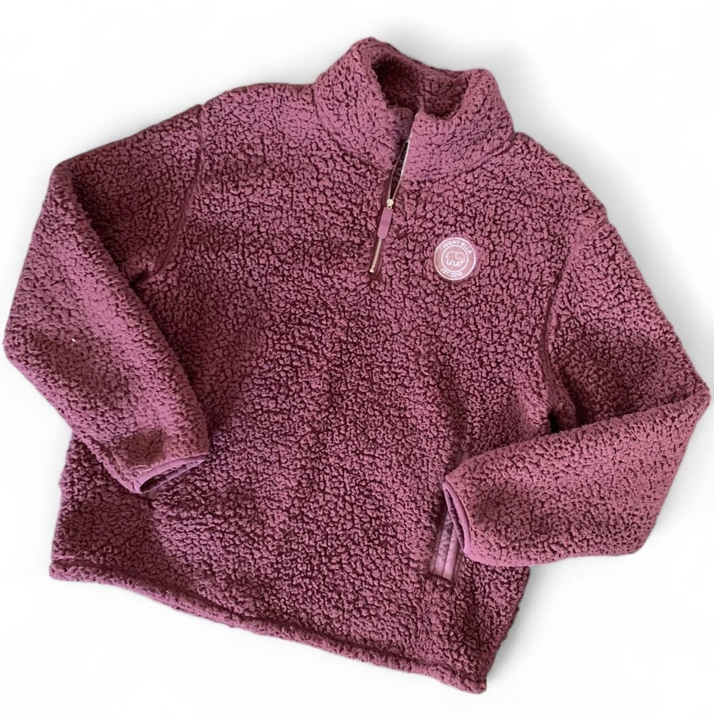 Ivory Ella Sherpa Fleece Quarter Zip Burgundy Sweatshirt
